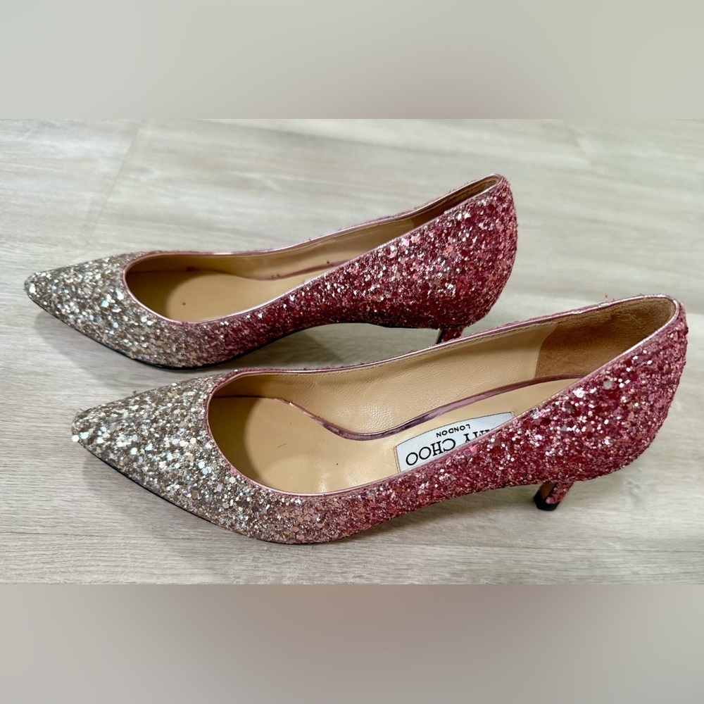 Jimmy Choo Pumps Women Size 35-4.5 Pink Silver Glitter Romy Pointed Toe Sparkle - Picture 7 of 15